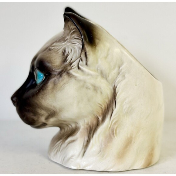 Ceramic Siamese cat planter blue eye‎ Inarco Japan E4006 Pet Plant Lover 5in - Picture 3 of 8